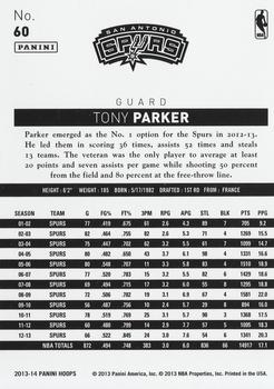 2013-14 Hoops #60 Tony Parker Back