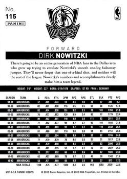 2013-14 Hoops #115 Dirk Nowitzki Back