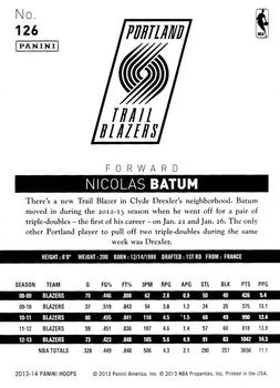 2013-14 Hoops #126 Nicolas Batum Back