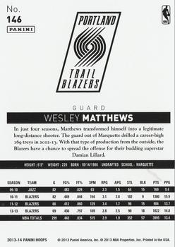 2013-14 Hoops #146 Wesley Matthews Back