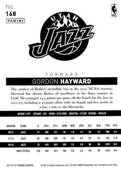 2013-14 Hoops #168 Gordon Hayward Back