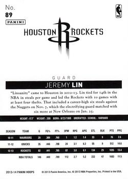 2013-14 Hoops #89 Jeremy Lin Back