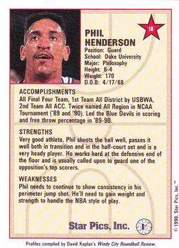 1990 Star Pics #18 Phil Henderson Back