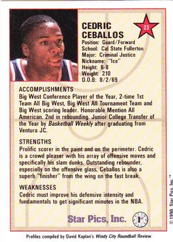 1990 Star Pics #23 Cedric Ceballos Back