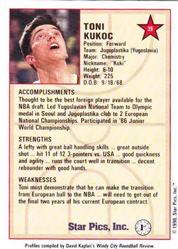 1990 Star Pics #39 Toni Kukoc Back