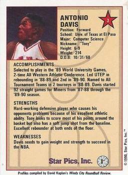 1990 Star Pics - Medallion #3 Antonio Davis Back