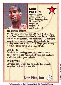 1990 Star Pics - Medallion #21 Gary Payton Back
