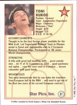 1990 Star Pics - Medallion #39 Toni Kukoc Back