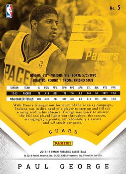 2013-14 Panini Prestige #5 Paul George Back