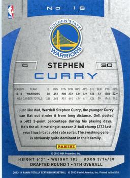 2013-14 Panini Totally Certified #16 Stephen Curry Back