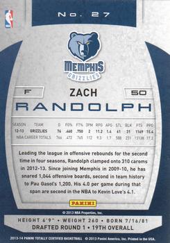 2013-14 Panini Totally Certified #27 Zach Randolph Back