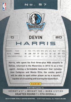 2013-14 Panini Totally Certified #57 Devin Harris Back