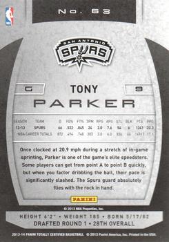2013-14 Panini Totally Certified #63 Tony Parker Back
