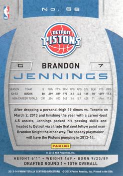 2013-14 Panini Totally Certified #66 Brandon Jennings Back