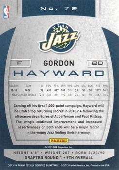 2013-14 Panini Totally Certified #72 Gordon Hayward Back