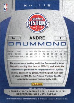 2013-14 Panini Totally Certified #115 Andre Drummond Back