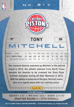2013-14 Panini Totally Certified #217 Tony Mitchell Back