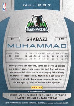 2013-14 Panini Totally Certified #237 Shabazz Muhammad Back