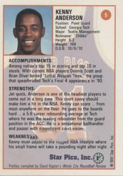 1991 Star Pics #5 Kenny Anderson Back