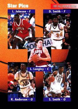 1991 Star Pics #60 All-Rookie Team (Larry Johnson / Doug Smith / Luc Longley / Kenny Anderson / Steve Smith) Front