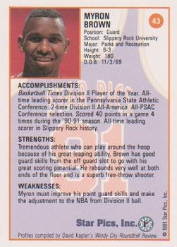 1991 Star Pics #43 Myron Brown Back