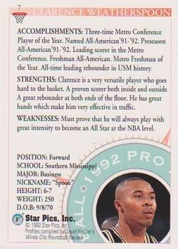 1992 Star Pics #7 Clarence Weatherspoon Back