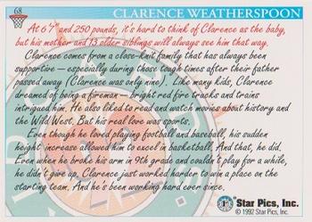 1992 Star Pics #68 Clarence Weatherspoon Back