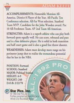 1992 Star Pics #75 Adam Keefe Back