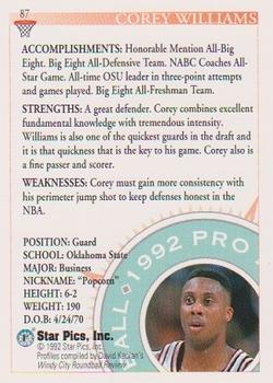 1992 Star Pics #87 Corey Williams Back
