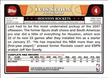 2008-09 Topps #4 Luis Scola Back