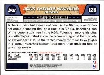 2008-09 Topps #126 Juan Carlos Navarro Back