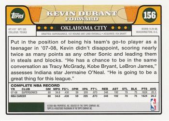 2008-09 Topps #156 Kevin Durant Back