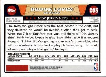 2008-09 Topps #205 Brook Lopez Back