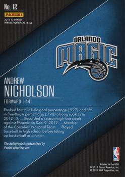 2012-13 Panini Innovation - Rookie Autographs #12 Andrew Nicholson Back