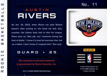 2012-13 Panini Innovation - Rookie Basketballs #11 Austin Rivers Back
