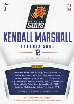 2012-13 Panini Innovation - Rookie Innovative Ink #9 Kendall Marshall Back