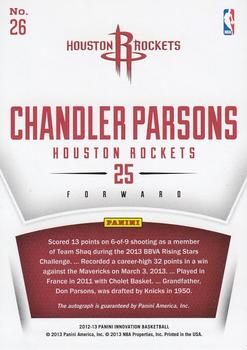 2012-13 Panini Innovation - Rookie Innovative Ink #26 Chandler Parsons Back