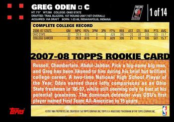 2007-08 Topps - Rookie Set Orange #1 Greg Oden Back