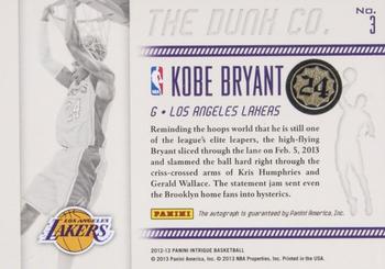 2012-13 Panini Intrigue - Dunk Company Autographs Platinum #3 Kobe Bryant Back