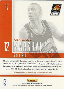 2012-13 Panini Intrigue - Impact Rookie Autographs #15 Kendall Marshall Back