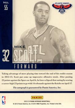 2012-13 Panini Intrigue - Impact Rookie Autographs #55 Mike Scott Back