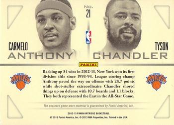 2012-13 Panini Intrigue - Intriguing Pairs Jerseys #21 Carmelo Anthony / Tyson Chandler Back