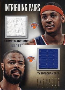 2012-13 Panini Intrigue - Intriguing Pairs Jerseys #21 Carmelo Anthony / Tyson Chandler Front