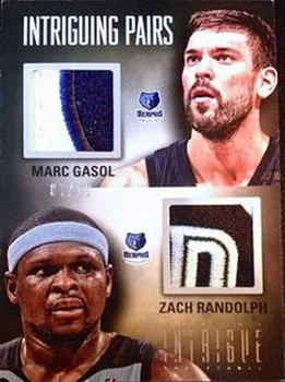 2012-13 Panini Intrigue - Intriguing Pairs Jerseys Prime #4 Marc Gasol / Zach Randolph Front