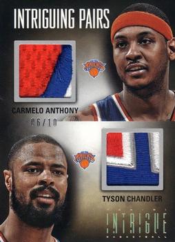 2012-13 Panini Intrigue - Intriguing Pairs Jerseys Prime #21 Carmelo Anthony / Tyson Chandler Front