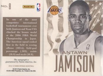 2012-13 Panini Intrigue - Red White and Blue Autographs #8 Antawn Jamison Back