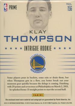 2012-13 Panini Intrigue - Rookie Autograph Jerseys Prime #156 Klay Thompson Back