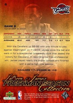 2004 Upper Deck Collectibles LeBron James Freshman Season #6 LeBron James Back