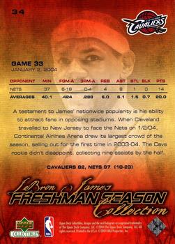 2004 Upper Deck Collectibles LeBron James Freshman Season #34 LeBron James Back