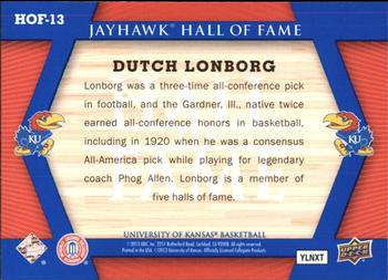 2013 Upper Deck University of Kansas - Jayhawk Hall of Fame #HOF-13 Dutch Lonborg Back